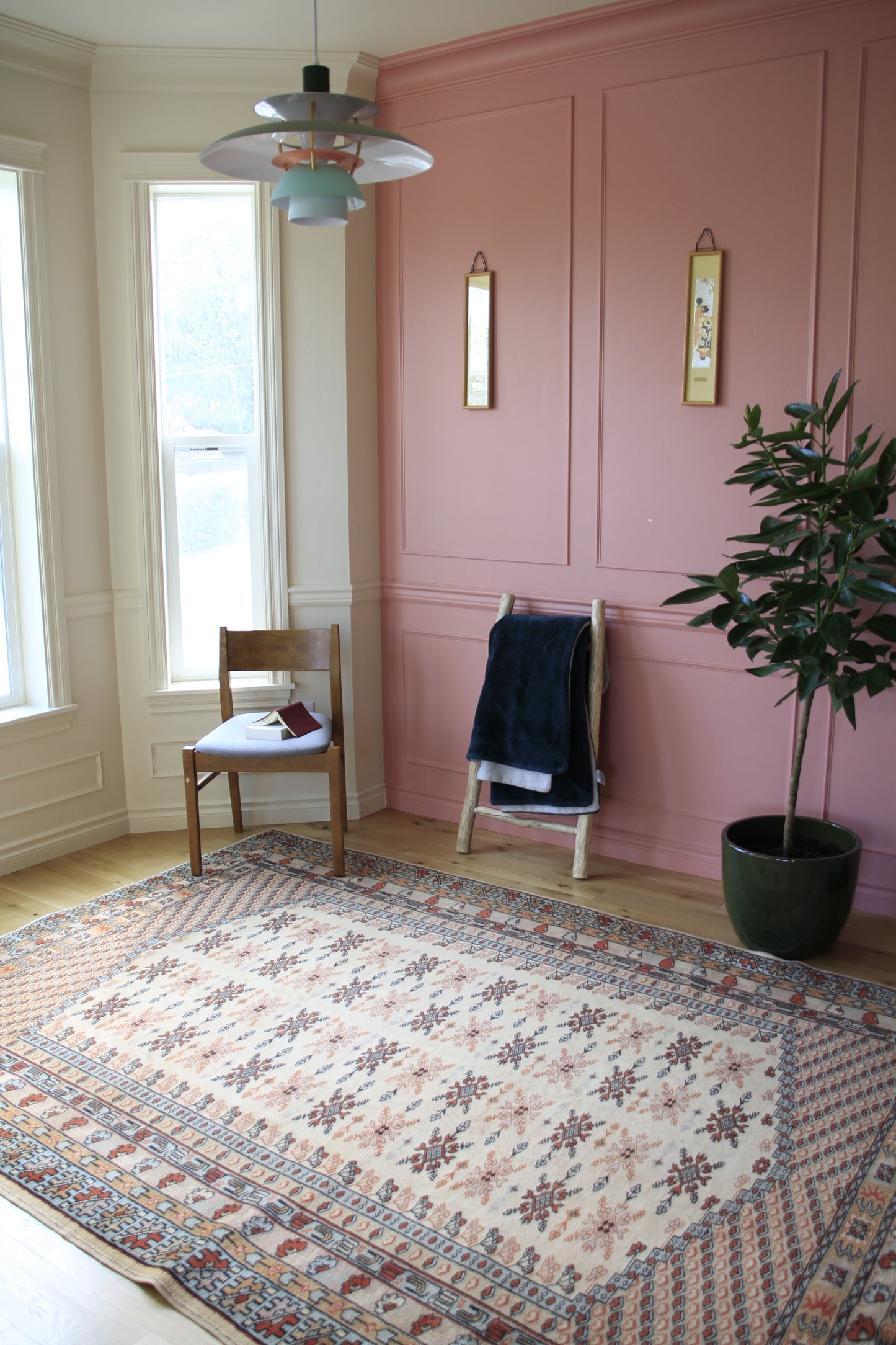 Handmade vintage Turkish medium rug made of a cotton foundation and a wool pile.