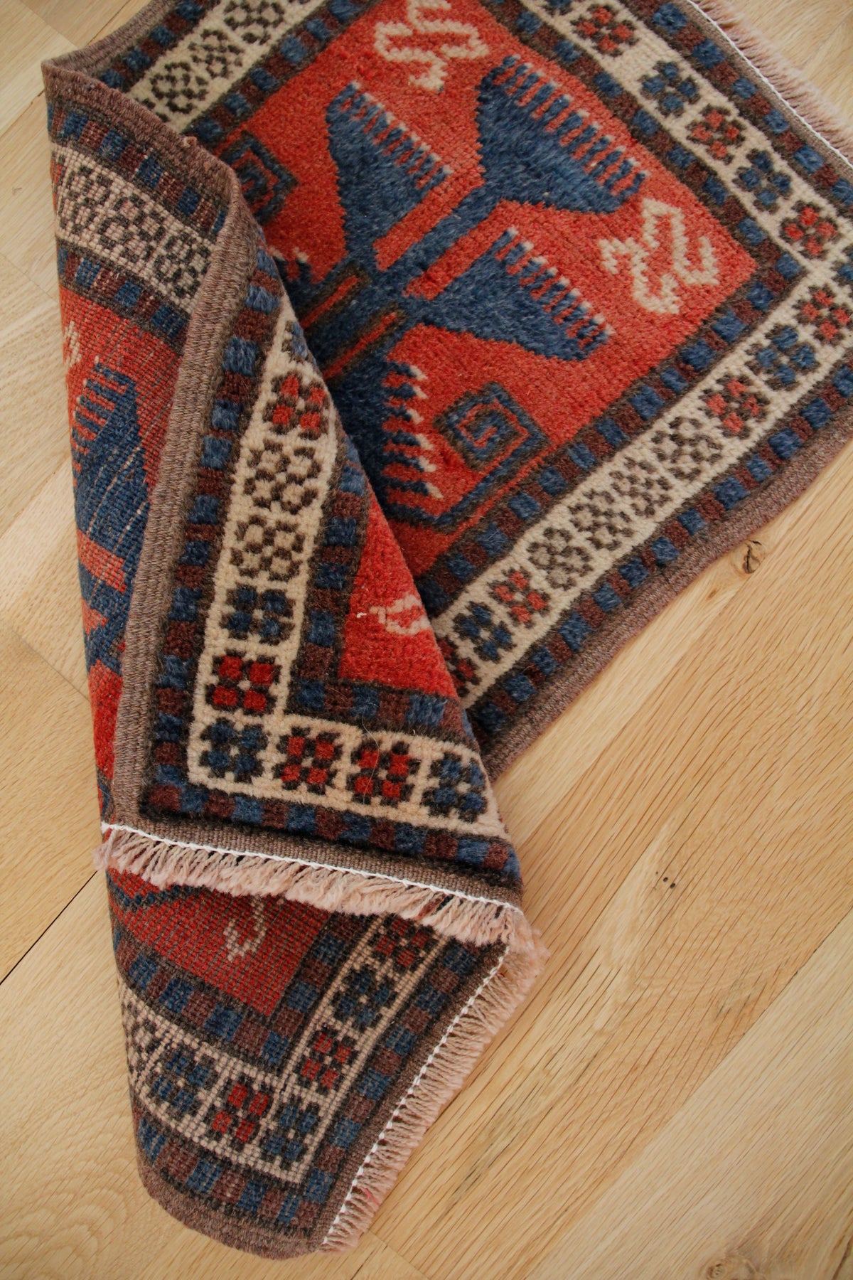 Handmade Vintage Turkish Mini Rug 1'2" X 2'1"