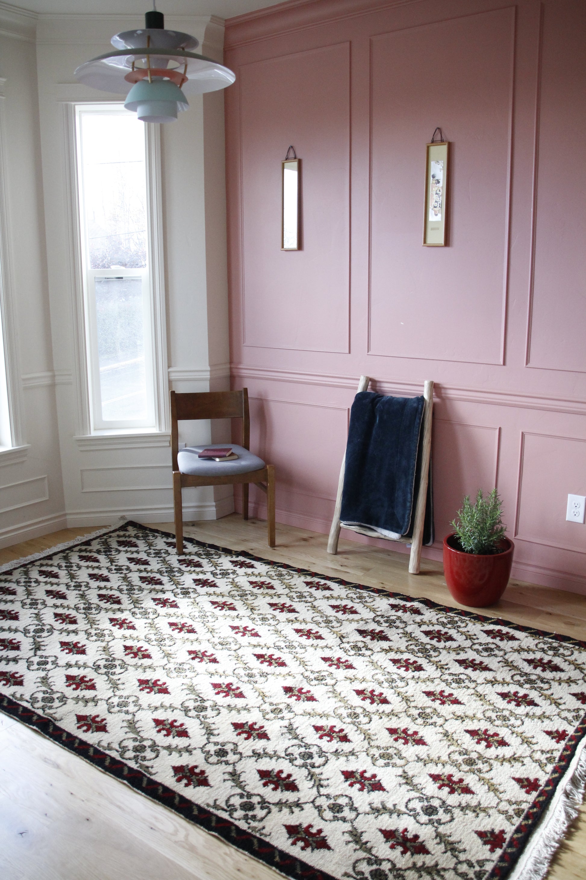 Handmade vintage Turkish large rug made of a cotton foundation and a wool pile, featuring  red and black colors.
