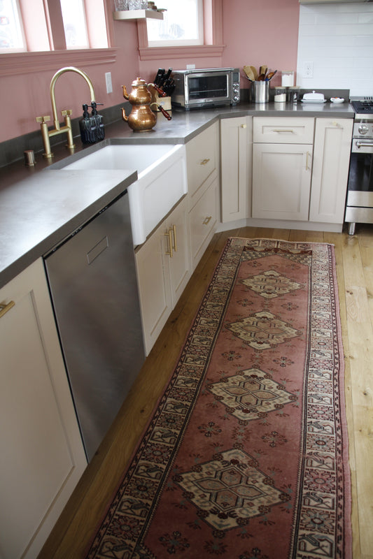 Handmade vintage Turkish runner made of 100% wool.  