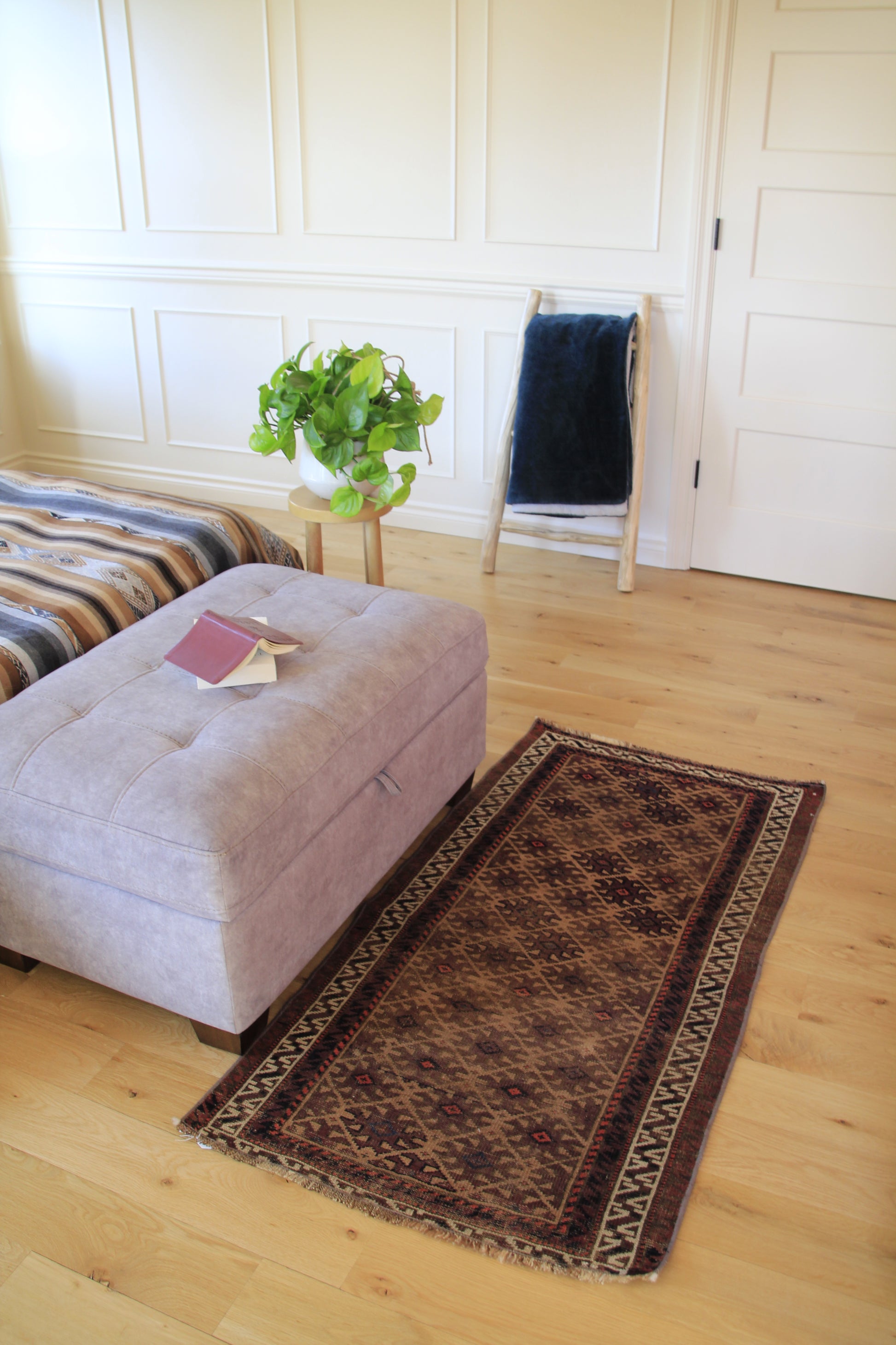 Handmade vintage Turkoman small rug made of 100% wool, featuring brown color.