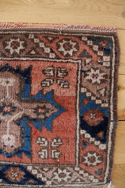 Handmade Vintage Turkish Mini Rug 1'6" X 2"