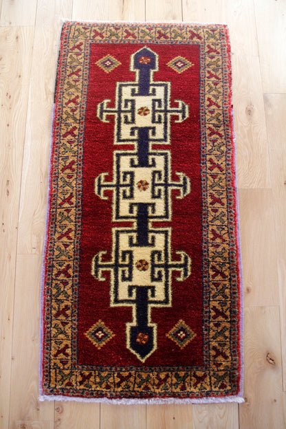 Handmade Vintage Turkish Entryway Rug 1'11" X 3'11"
