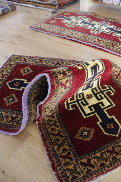 Handmade Vintage Turkish Entryway Rug 1'11" X 3'11"