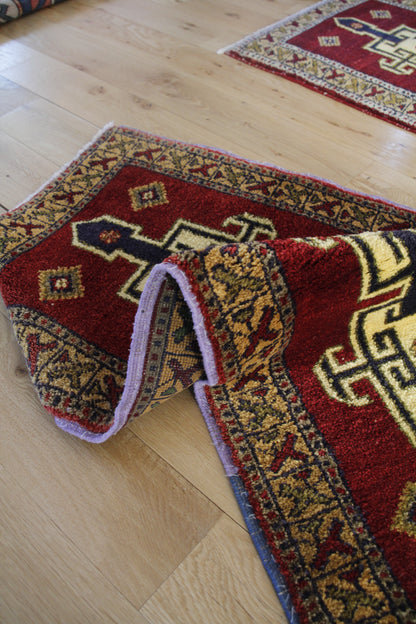 Handmade Vintage Turkish Entryway Rug 1'10" X 4'
