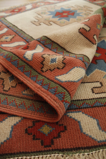 Handmade Vintage Turkish Small Rug 3'1" X 4'3"