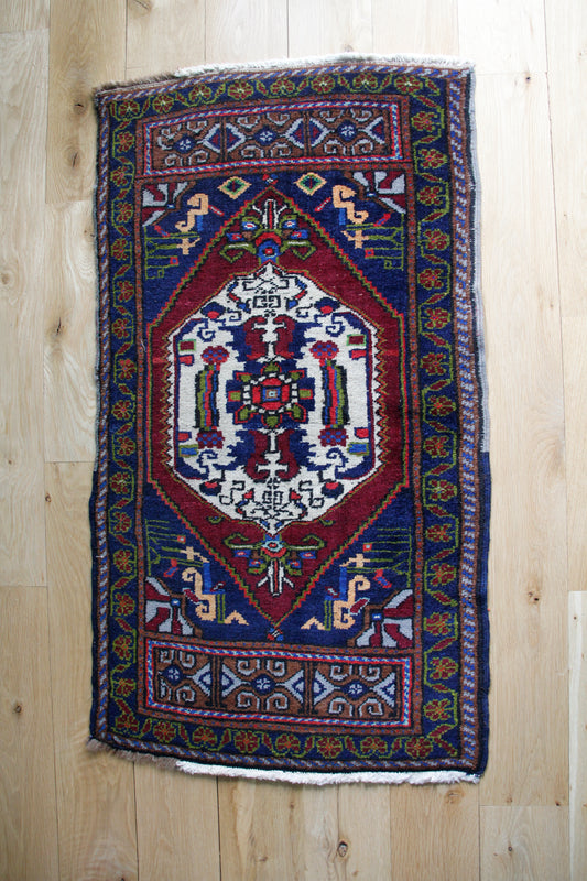 Handmade Vintage Turkish Entryway Rug 1'10" X 3'6"