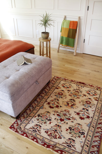 Handmade Vintage Turkish Small Rug 3'3" X 4'4"