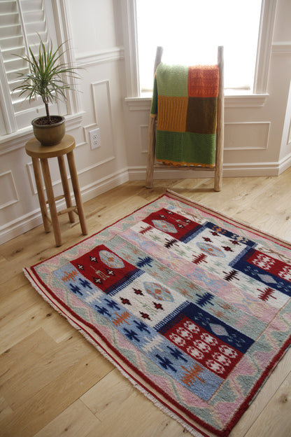 Handmade Vintage Turkish Small Rug 3'9" X 4'