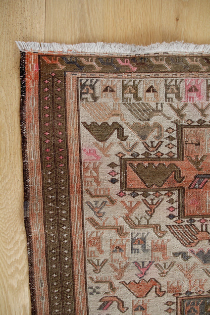 Handmade Vintage Medium Rug 3'6" X 4'10"