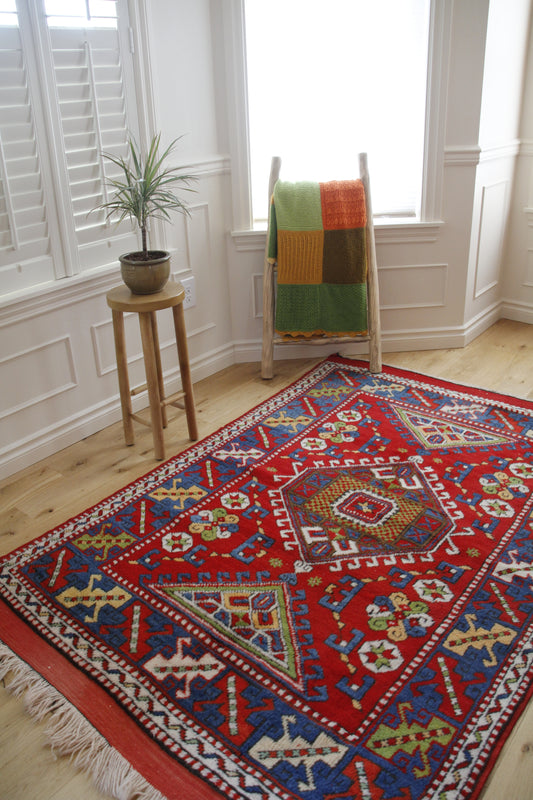 Handmade Vintage Turkish Medium Rug 4'5" X 7'
