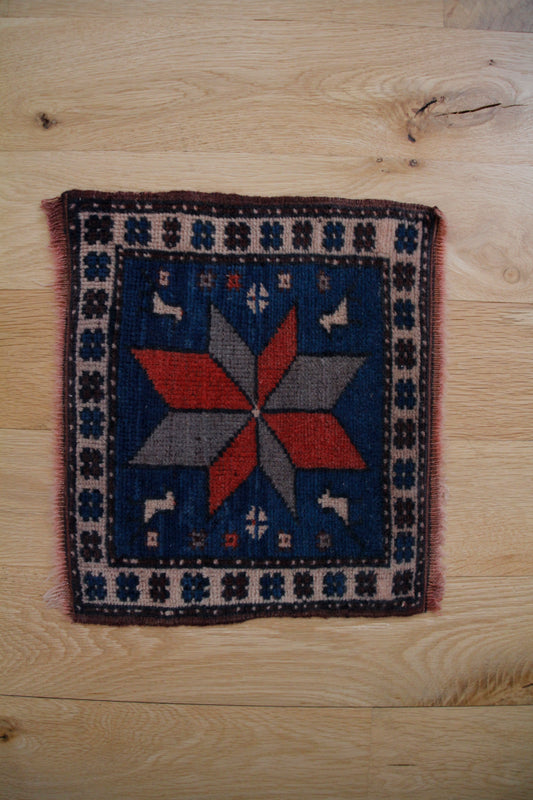 Handmade Vintage Turkish Mini Rug 1'2" X 1'3"