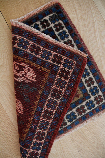 Handmade Vintage Turkish Mini Rug 1'2" X 1'4"