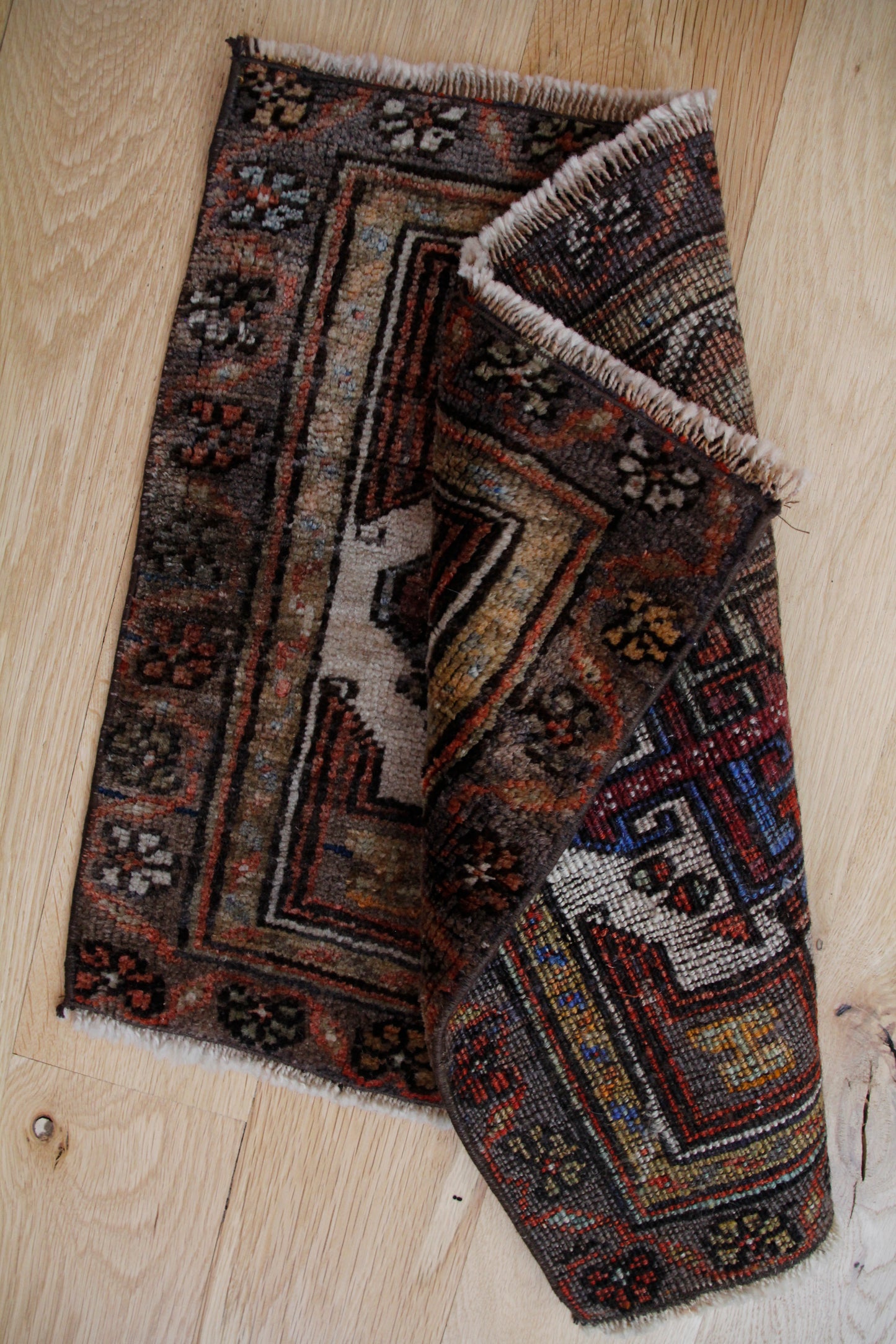 Handmade Vintage Turkish Mini Rug 1'8" X 1'11"