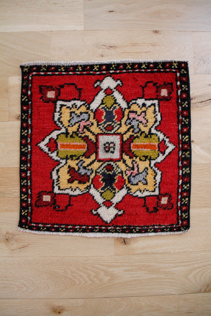 Handmade Vintage Turkish Mini Rug 1'6" X 1'7"