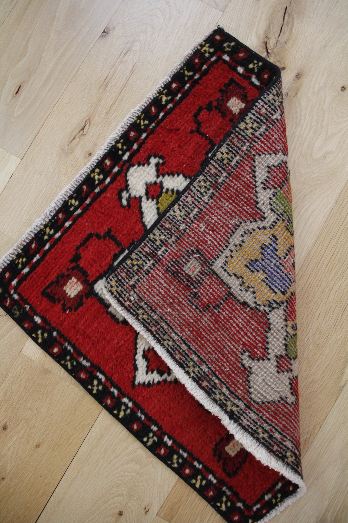 Handmade Vintage Turkish Mini Rug 1'6" X 1'7"