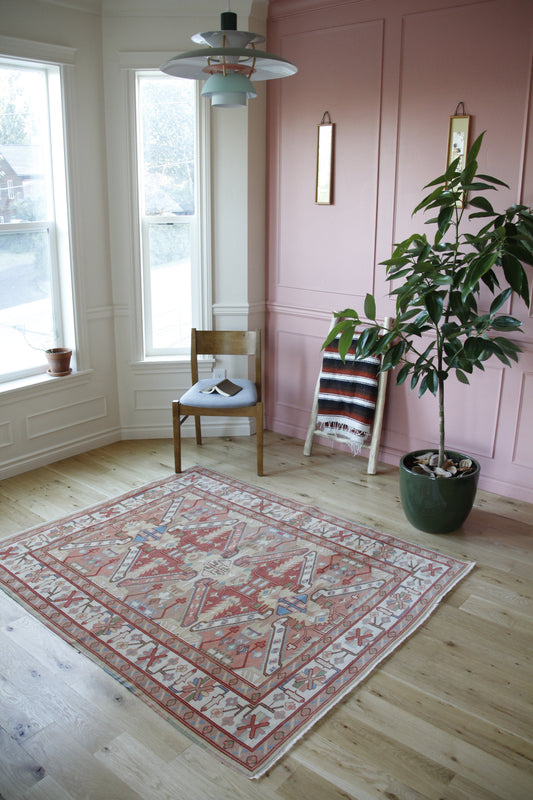 Handmade Vintage Turkish Medium Rug 5' X 6'1"