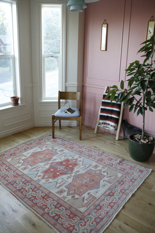Handmade Vintage Turkish Medium Rug 4'11" X 6'6"