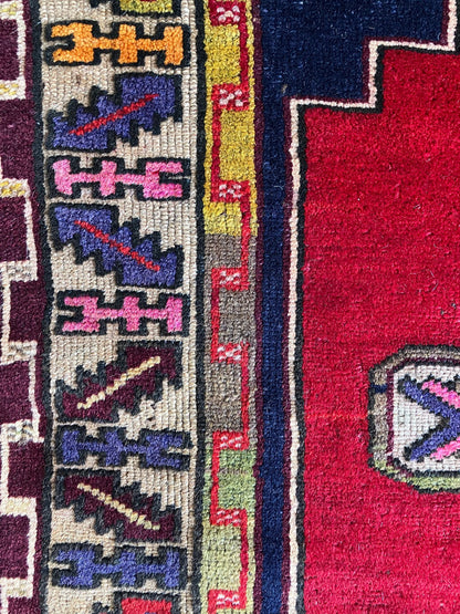 Handmade Vintage Turkish Small Rug 3'4" X 3'9"
