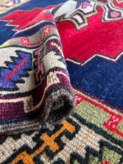 Handmade Vintage Turkish Small Rug 3'4" X 3'9"
